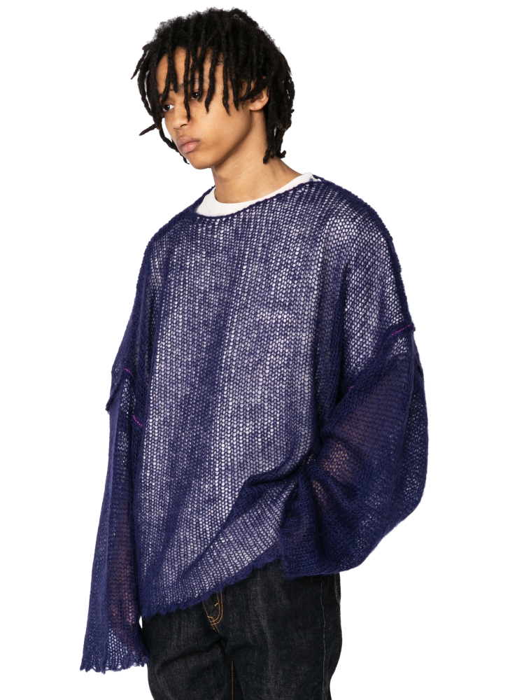 RESEARCHED BOAT NECK SWEATER / MOHAIR MIX YARN | OVER FLOW ONLINE