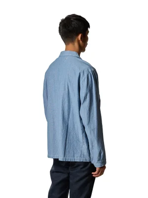 RESEARCHED OPEN COLLER SHIRT / COTTON CHAMBRAY