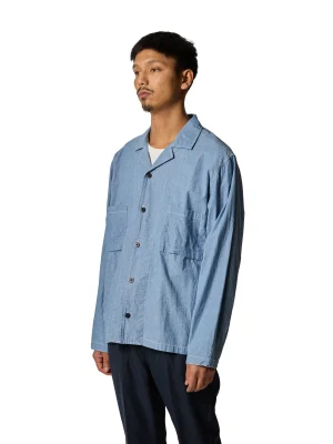 RESEARCHED OPEN COLLER SHIRT / COTTON CHAMBRAY