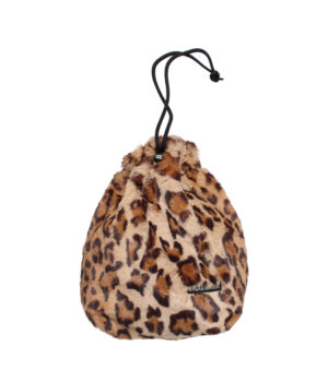 LEOPARD FAUX FUR DRAWSTRING POUCH